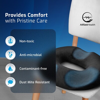 AllSett Health Donut Hemorrhoid Pillow with Non-Slip Washable Cover, Black (ASH0HM12)