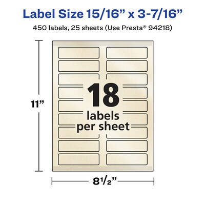 Avery Pearlized Ivory Rectangle Multipurpose Labels, 15/16" x 3-7/16", Ivory, 450/Pack (94218)