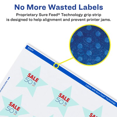 Avery Laser/Inkjet Starburst Waterproof Multipurpose Labels, 2.375"  Dia, White, 1200/Box (94611)
