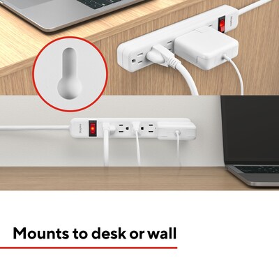Staples TECH 6-Outlet Power Strip, 3' Cord, White,  3/Pack (42319)