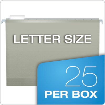 Pendaflex Reinforced Hanging File Folders, 1/5 Tab, Letter Size, Gray, 25/Box (04152 1/5 GRA)