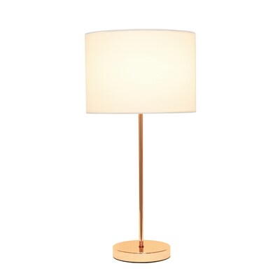 Simple Designs Rose Gold Stick Lamp Fabric Shade, White (LT2040-RGD)