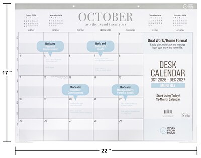 2026-2027 Overland Travelware 17" x 22" Monthly Desk Pad Calendar, White (90715)
