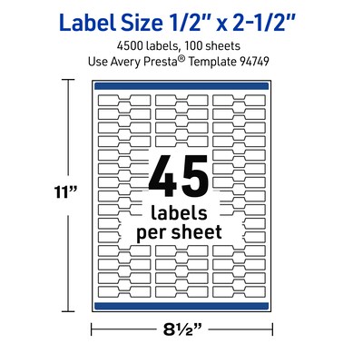 Avery Waterproof Barbell Laser Multipurpose Labels, 0.5" x 2.5", White, 4500/Box (19479399159)