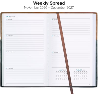 2026-2027 Excello Brands 5" x 8" Weekly & Monthly Planner, Paperboard Cover, Black/Brown (RRY27-PKT58-BN)