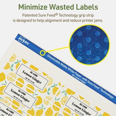 Avery Dissolvable Rectangle Multipurpose Labels, 1.25" x 3.75", Off-white, 120/Pack (94228)
