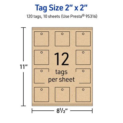 Avery 2" x 2"  Blank Price & Merchandise Tags, Kraft Brown, 120/Carton (95316-KMT10)