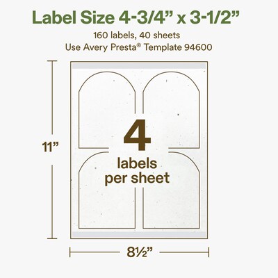 Avery Hemp Arched Laser/Inkjet Multipurpose Labels, 4-3/4" x 3-1/2", Off-White (160/Box)