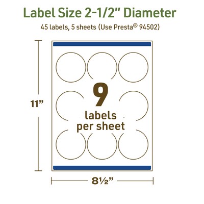 Avery Dissolvable Circle Multipurpose Labels, 2.5" Dia., Off-white, 45/Pack (94502)