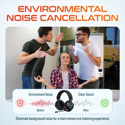 Delton G520 Wireless Noise Canceling Bluetooth Stereo Business/Gaming Over-the-Ear Computer Headset, Black (DBHG520)