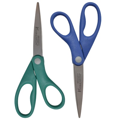 Westcott KleenEarth 8 Stainless Steel Scissors, Pointed Tip, Assorted Colors, 2/Pack (14882)