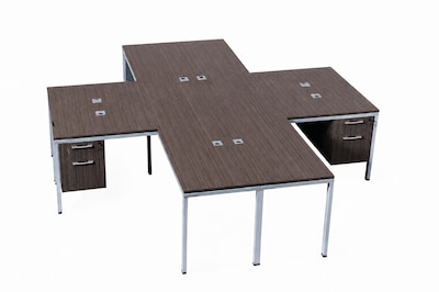Boss Office Products Simple System 66W L-Shaped Desk with Pedestal, Driftwood, 4/Set (SGSD019-102)