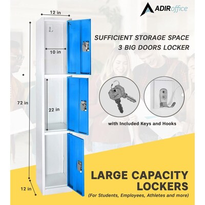 AdirOffice 72'' 3-Tier Key Lock Blue Steel Storage Locker,  4/Pack (629-203-BLU-4PK)