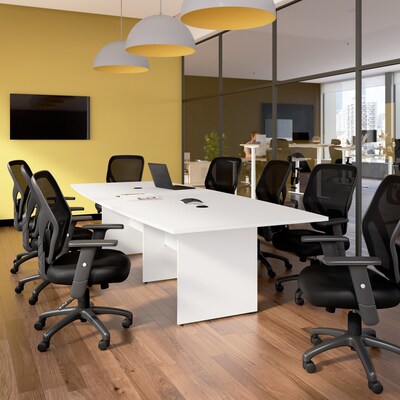 Bush Business Furniture 120W x 48D Boat Shaped Conference Table with Wood Base, White (99TB12048WHK)