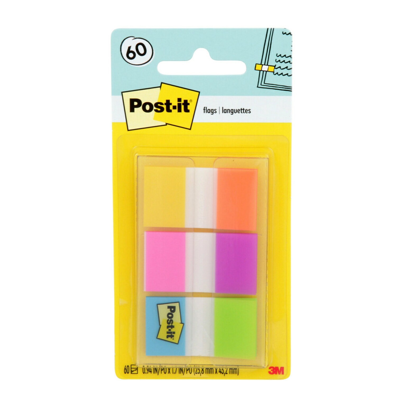 Post-it® Flags, .94 Wide, Alternating Electric Glow Collection, 60 Flags/Pack (680-EG-ALT)