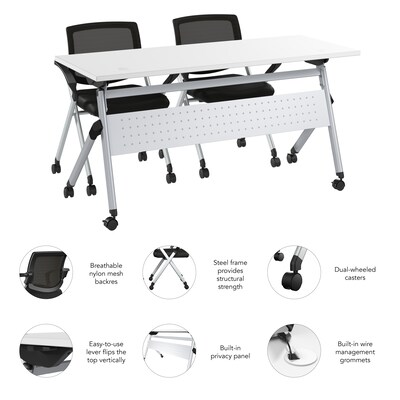 Bush Business Furniture Envision 60"W Foldable Training Room Table with 2 Chairs, White (NVS001WH)
