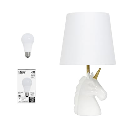 Creekwood Home Whimsilux 15.5" LED Table Lamp, White/Gold Glitter (CWT-2023-WH-LB)