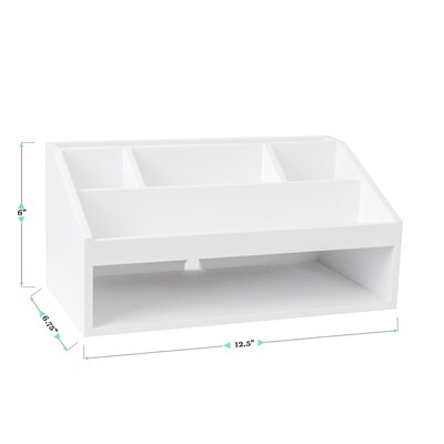 Martha Stewart Weston Wooden Desktop Organizer with Open Lower Storage Compartment, White (LYE20615WH)