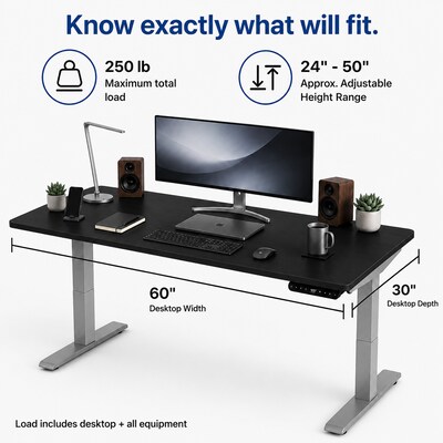 Uncaged Ergonomics Rise Up 60"W Electric Adjustable Bamboo Standing Desk, Black/Gray (RUGBK)