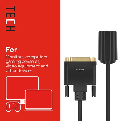 Staples TECH DVI-D to HDMI Audio/Video Adapter, Male to Female, Black (ST62359)