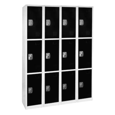 AdirOffice 72'' 3-Tier Key Lock Black Steel Storage Locker, 4/Pack (629-203-BLK-4PK)