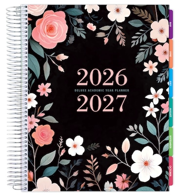 2026-2027 Excello Brands 8.5 x 11 Academic Weekly & Monthly Planner, Paperboard Cover, Black Floral Pink (NAY27-DLX-06)