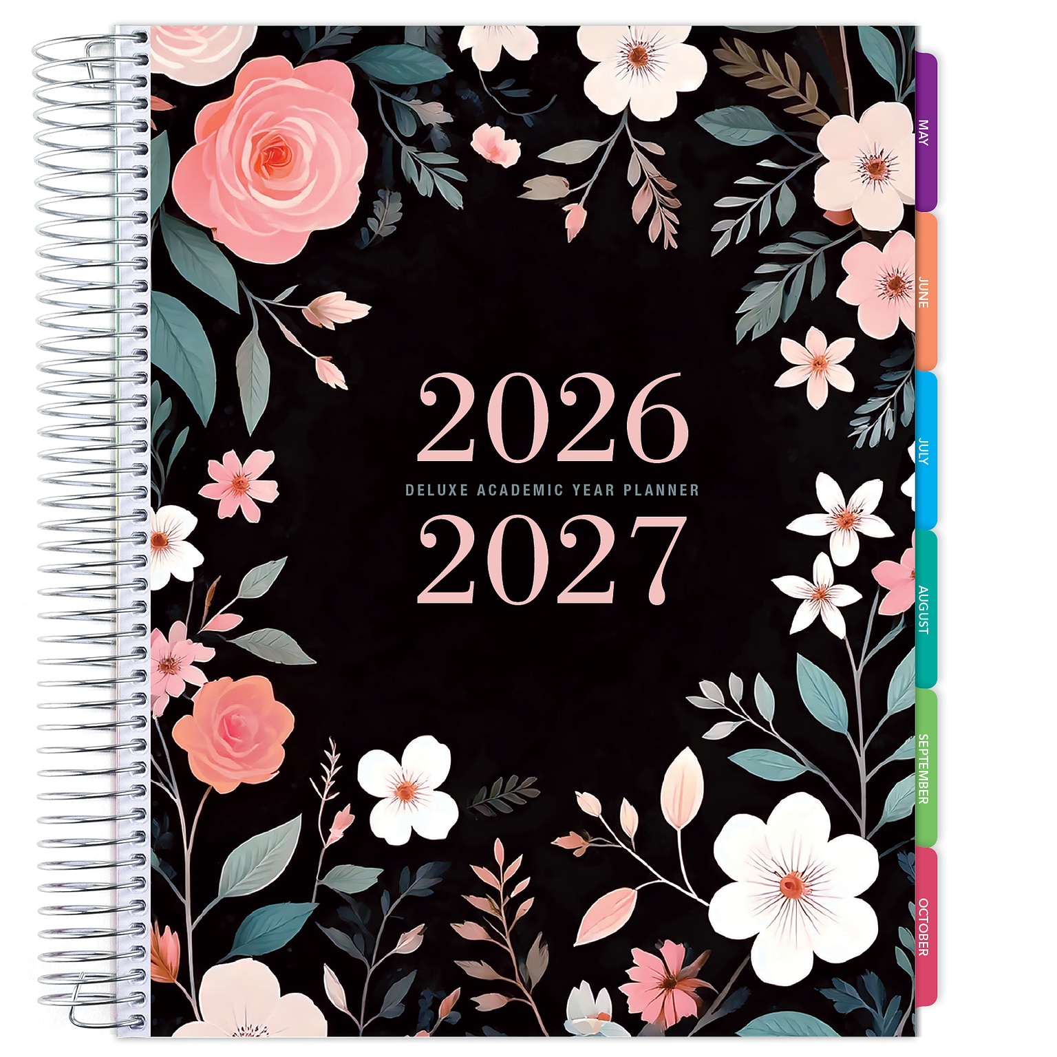 2026-2027 Excello Brands 8.5 x 11 Academic Weekly & Monthly Planner, Paperboard Cover, Black Floral Pink (NAY27-DLX-06)