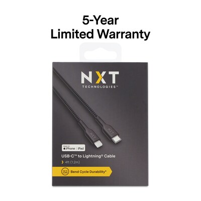 NXT Technologies™ 4 Ft. Braided USB-C to Lightning Cable for iPhone/iPad/iPod touch, Black (LBA020-4BKST)