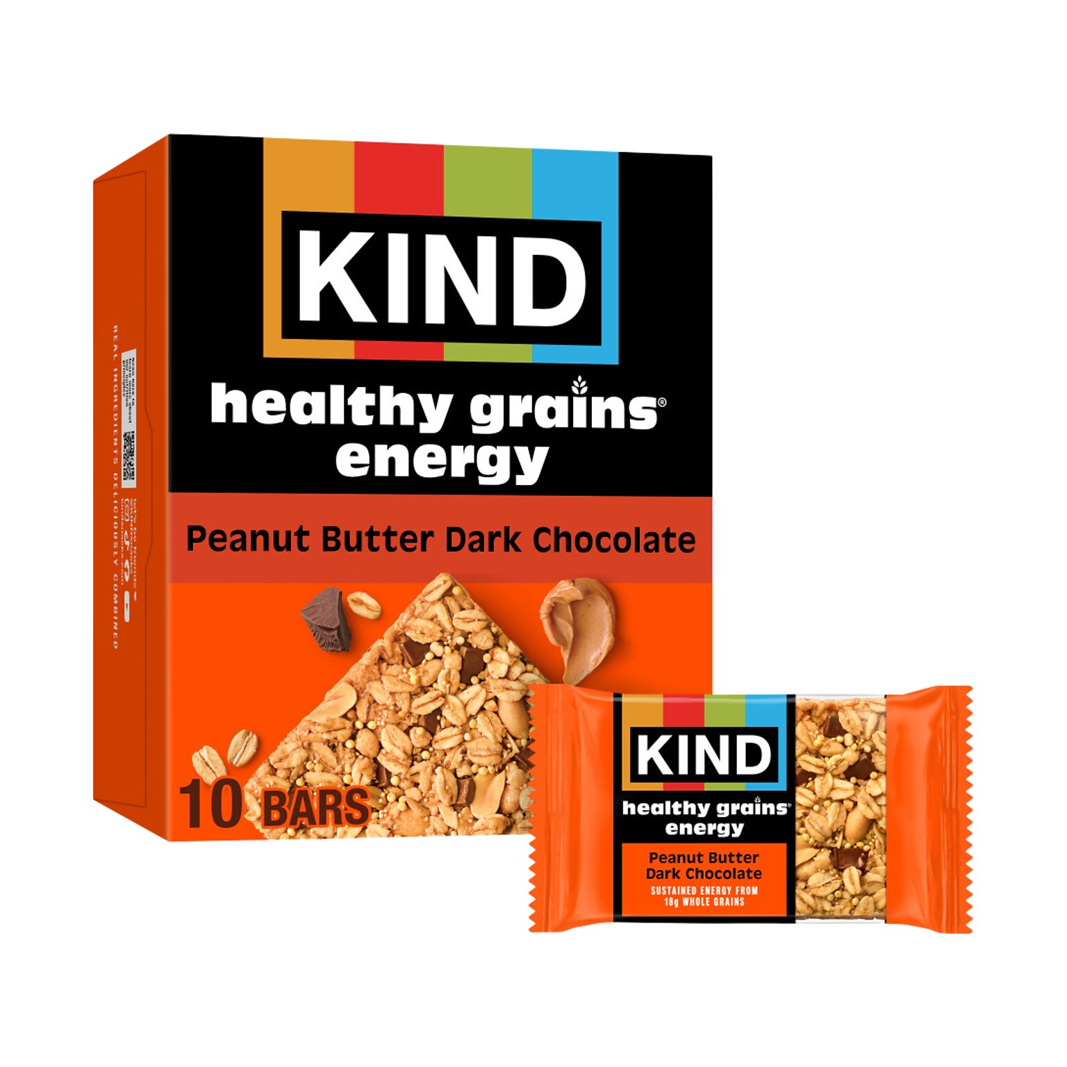 KIND Healthy Grains Gluten Free Peanut Butter Dark Chocolate Energy Bar, 1.4 oz., 10 Bars/Box (67075)