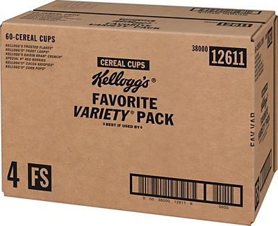 Kellogg's Variety Pack Cereal Cups, 1.91 oz., 60 Packs/Carton (38000-12611)