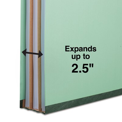 Staples® 60% Recycled Pressboard Classification Folder, 2-Dividers, 2 1/2" Expansion, Legal Size, Green, 20/Box