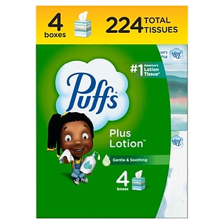 of image witch Puffs Plus Lotion Facial Tissue, 2-ply, 56 Tissues/Box, 4 Boxes/Pack  (34899) | Quill.com