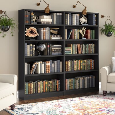 Bush Furniture Universal 72H 5-Shelf Bookcase with Adjustable Shelves, Classic Black, 2/Set (UB003BL)