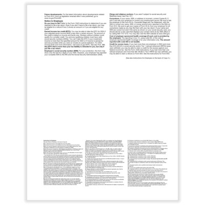 ComplyRight 2024 W-2 Tax Form, 1-Part, 3-Up, Employee Copy B, C, and 2, 50/Pack (521050)