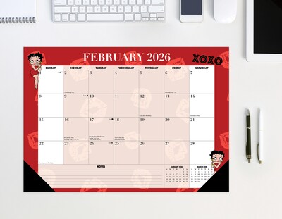 2026 Willow Creek Betty Boop 17" x 12" Monthly Desk Pad Calendar, Red (57087)