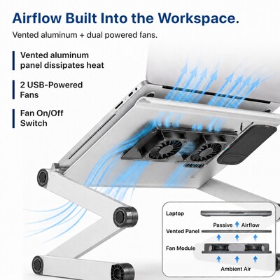Uncaged Ergonomics WorkEZ Cool 16" Laptop Cooling Stand with 2 Fans, 3 USB Ports, Silver (WECs)