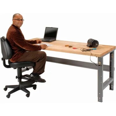 Global Industrial Height Adjustable Workbench, 72W x 30D, Birch Square Edge, Gray (318913GY)