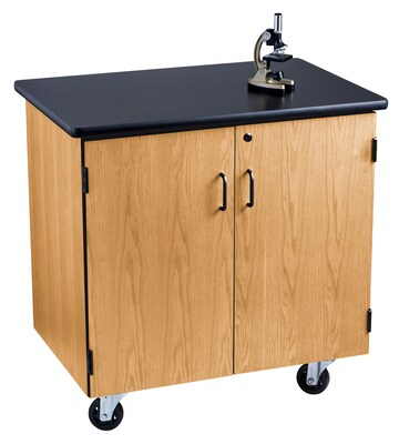 NPS®  36"H Mobile Science Cabinet With Adjustable Height Shelf, High Black Top/Light Oak Frame (MSC24361)