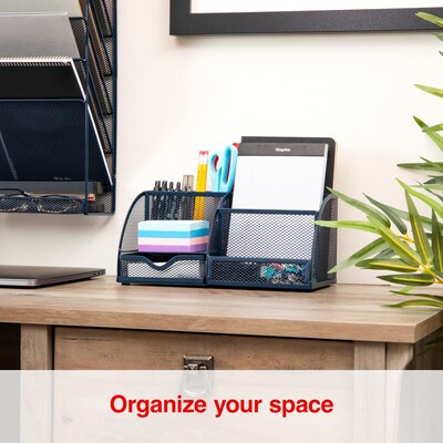Staples 7-Compartment Metal Mesh Desk Organizer, Navy Blue (ST63826)