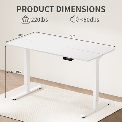 FlexiSpot ET362 55"W Electric Adjustable Standing Desk, White (4S-S09010080)