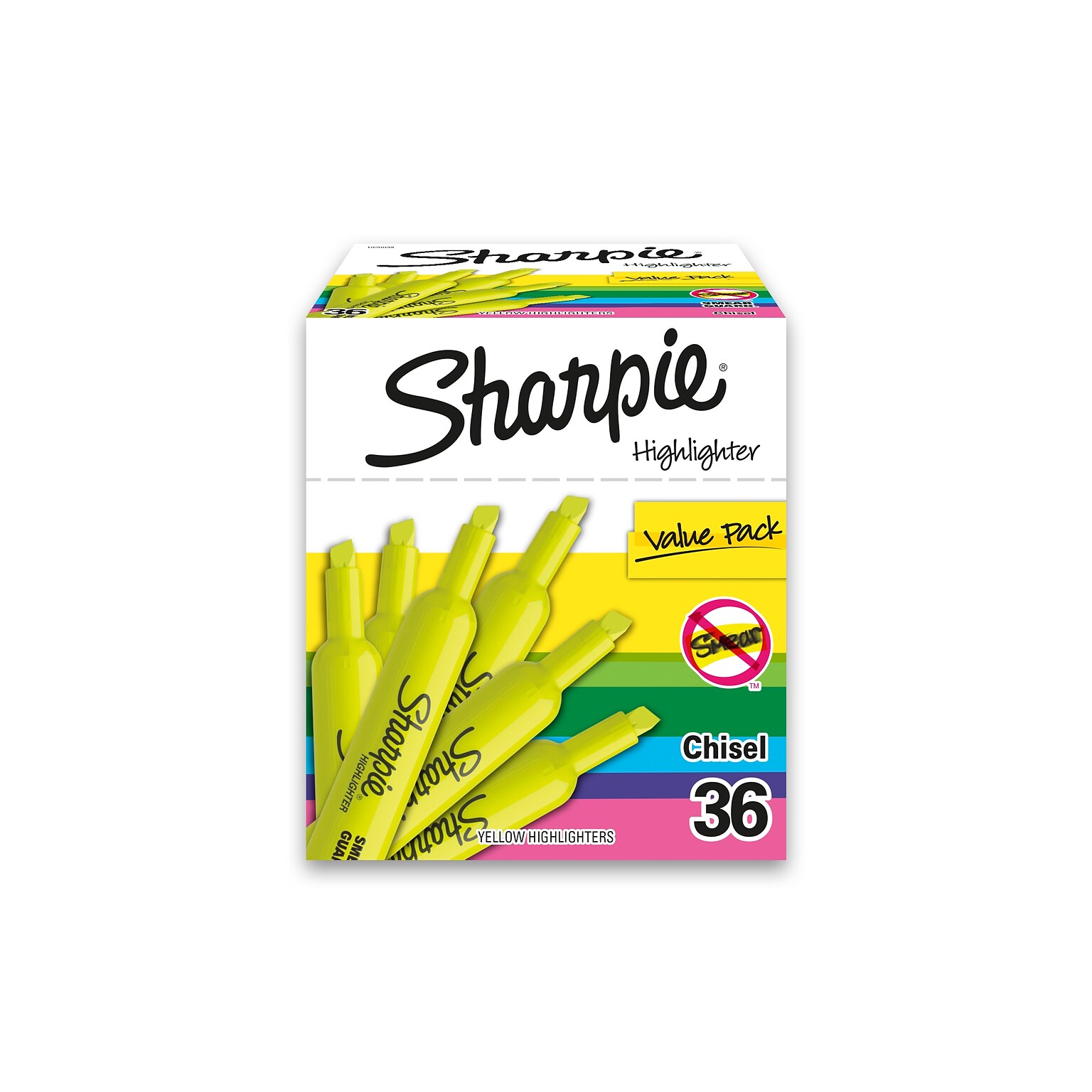 Sharpie Tank Highlighter, Chisel Tip, Fluorescent Yellow, 36/Pack (1920938)