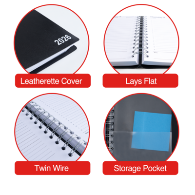 2026 Staples 5" x 8" Daily Appointment Book, Black (ST58452-26)
