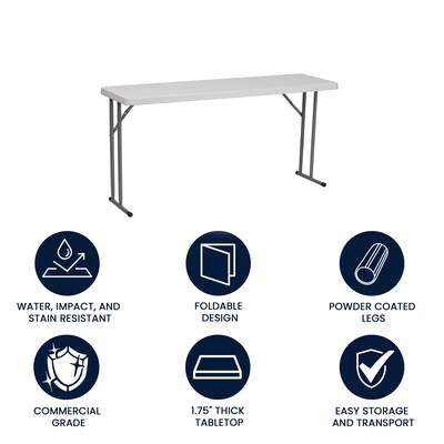 Flash Furniture Kathryn 5 x 18 Plastic Folding Table, Granite White (RB1860)