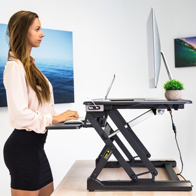 Mount-It! 36"W Electric Adjustable Standing Desk Converter with USB Charging Port, Black (MI-7927E)
