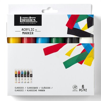 Liquitex Professional Acrylic Paint Marker, Wide Chisel Nib, 15 mm, Classic Colors, 6/Pack (LIQ4690001)