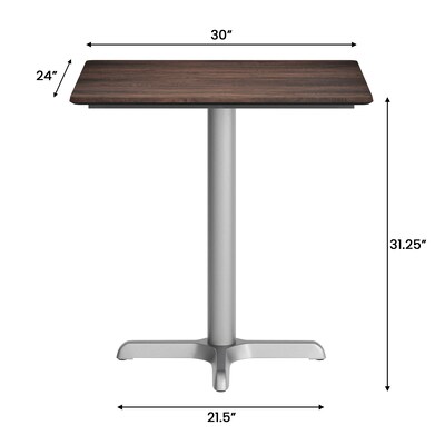 Flash Furniture Acadia Wooden Dining Table with X-Base, 23.75"D x 29.75"W, Dark Brown/Silver Base (ST2430WBRT2222S)