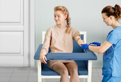 Viva Comfort Phlebotomy Blood Drawing Chair, 1 Fixed Arm, 1 Flip Up Arm, Blue (ADI997-02-BLU-MK)