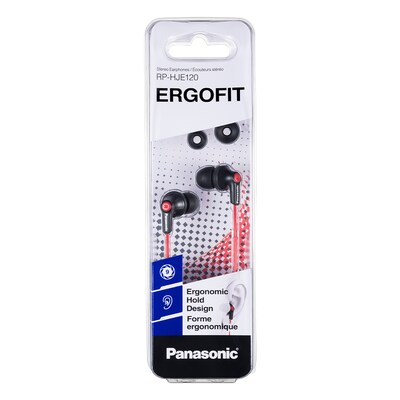 Panasonic ErgoFit Earbuds, Matte Black/Red (RP-HJE120)