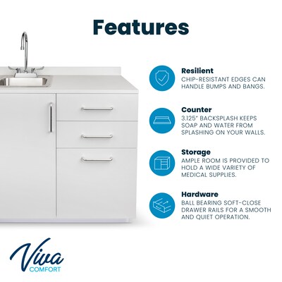 Viva Comfort 36.32"H x 36"W Exam Room Medical Cabinet With Sink, 3-Drawers, Gray (ADI902-B-36-L-GRY)