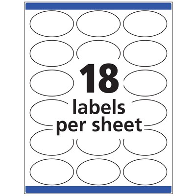 Avery Easy Peel Laser/Inkjet Oval, 1-1/2" x 2-1/2", White, 18 Labels/Sheet, 15 Sheets/Pack, 270 Labels/Pack (6583)